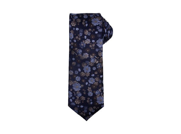 Santi silkeslips+lommetørkle mønstret sett navy  Navy