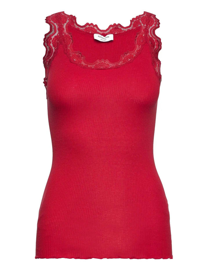 BABETTE SILK TOP W/LACE  High Risk Red