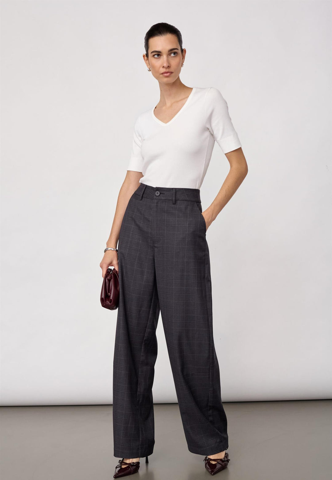 EloraCC Check Barrel Pant  Dark Grey