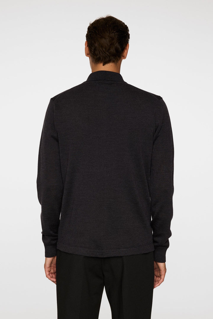 Kaleb Merino Zip Cardigan  Dark Grey Melange