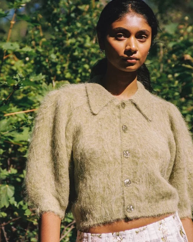 HAIRY KNIT PUFFED JACKET  Green