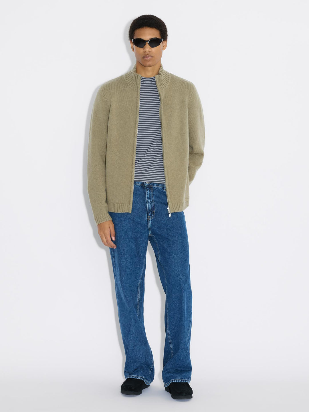 M. Wool Zip Cardigan  Green