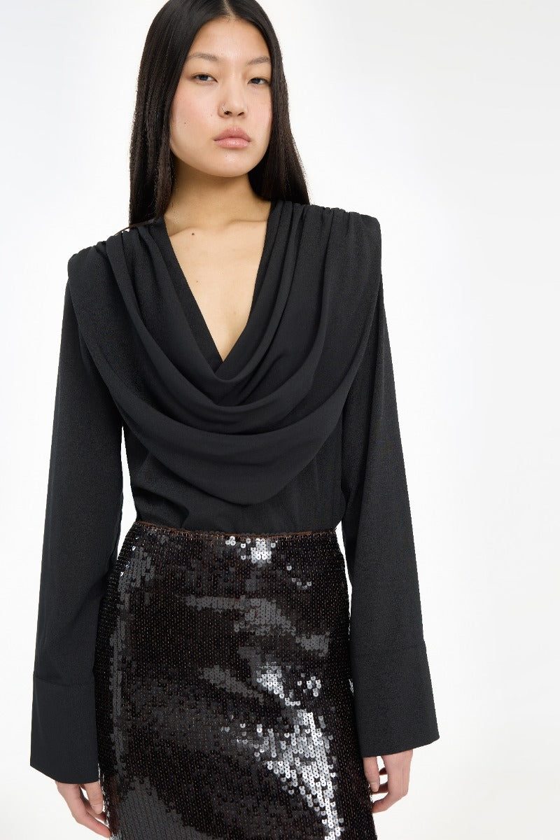 DRAPED BLOUSE  Black