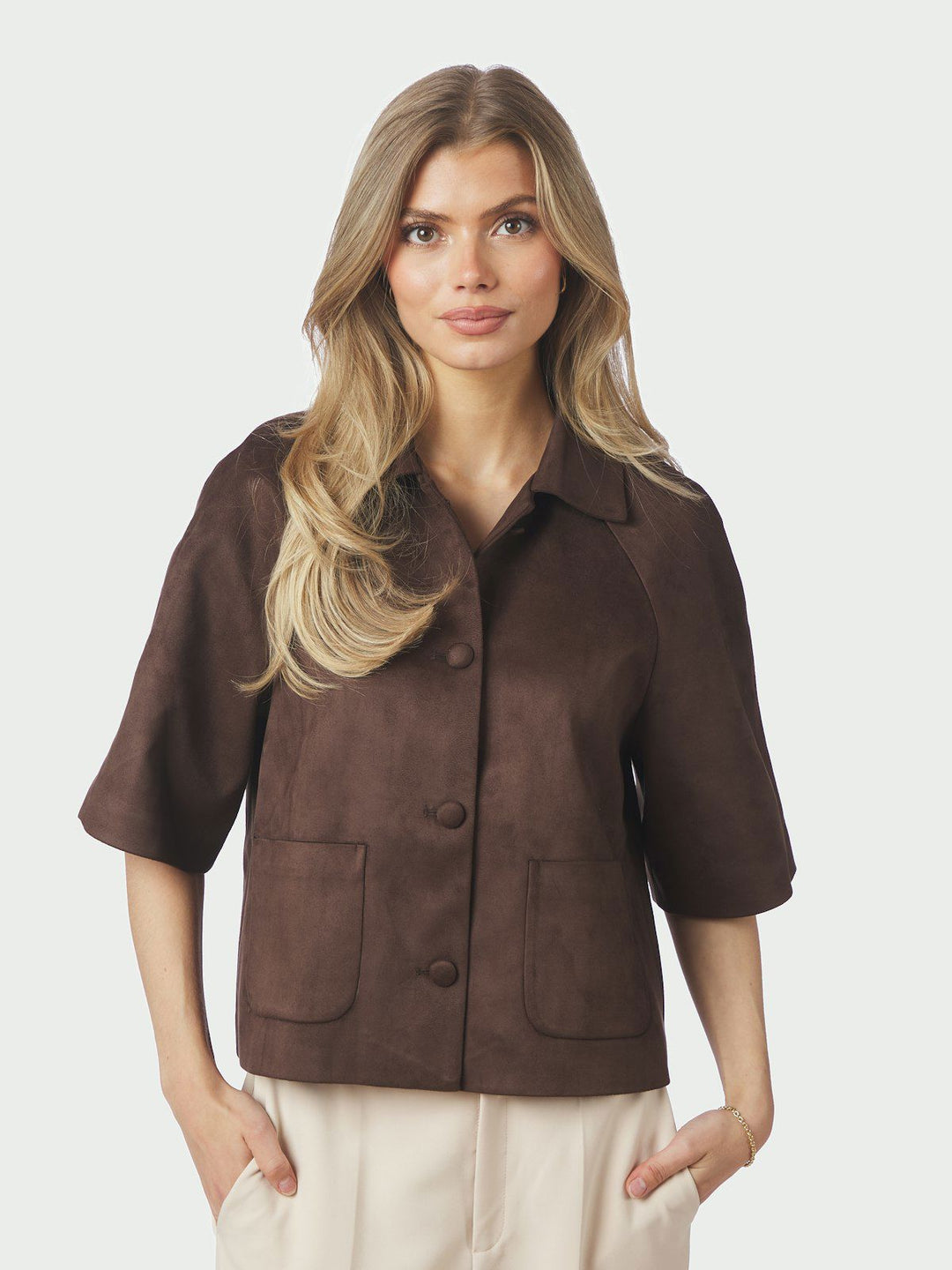 Editta Faux Suede Jacket  Dark Brown