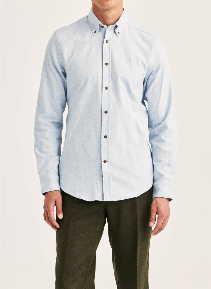 Flannel Herringbone Shirt-Slim Fit Light Blue