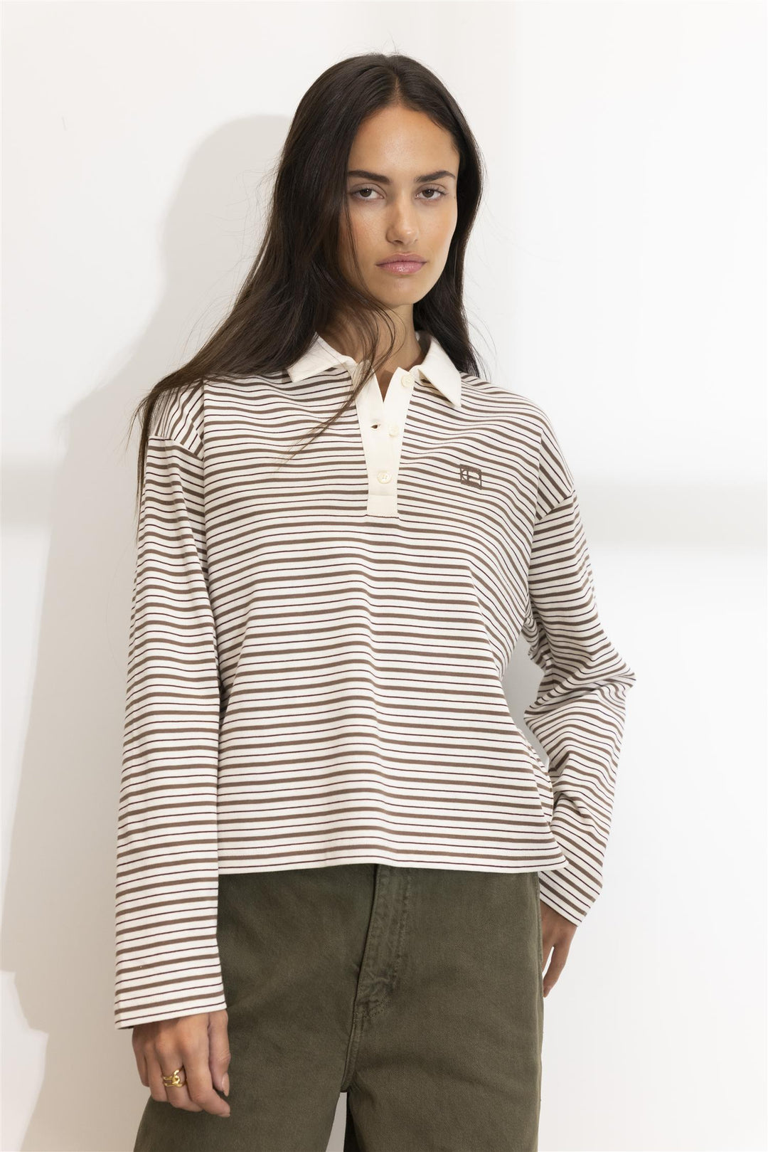 Elmer Polo Shirt  Brown Stripe