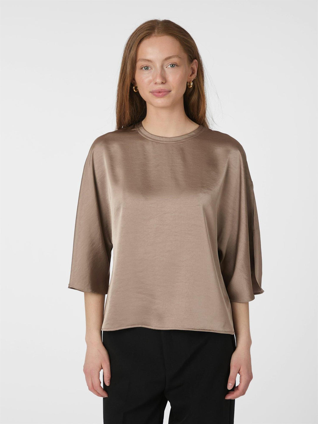 Liora Heavy Sateen Blouse  Dark Taupe