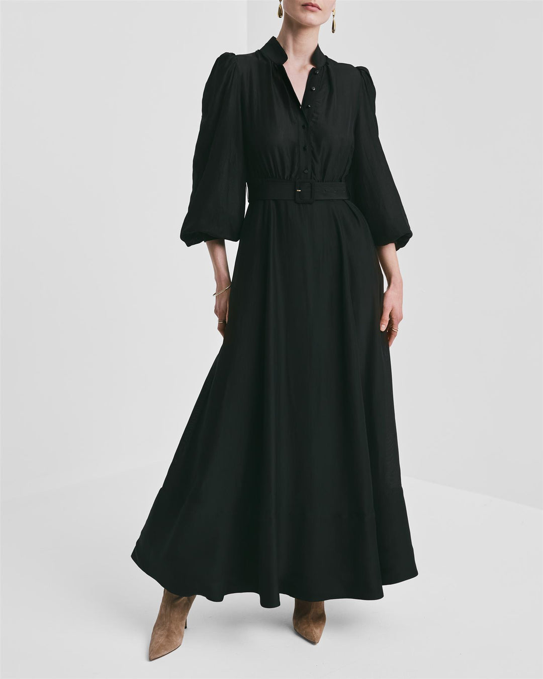 Striped Organza Belt Dress  Black