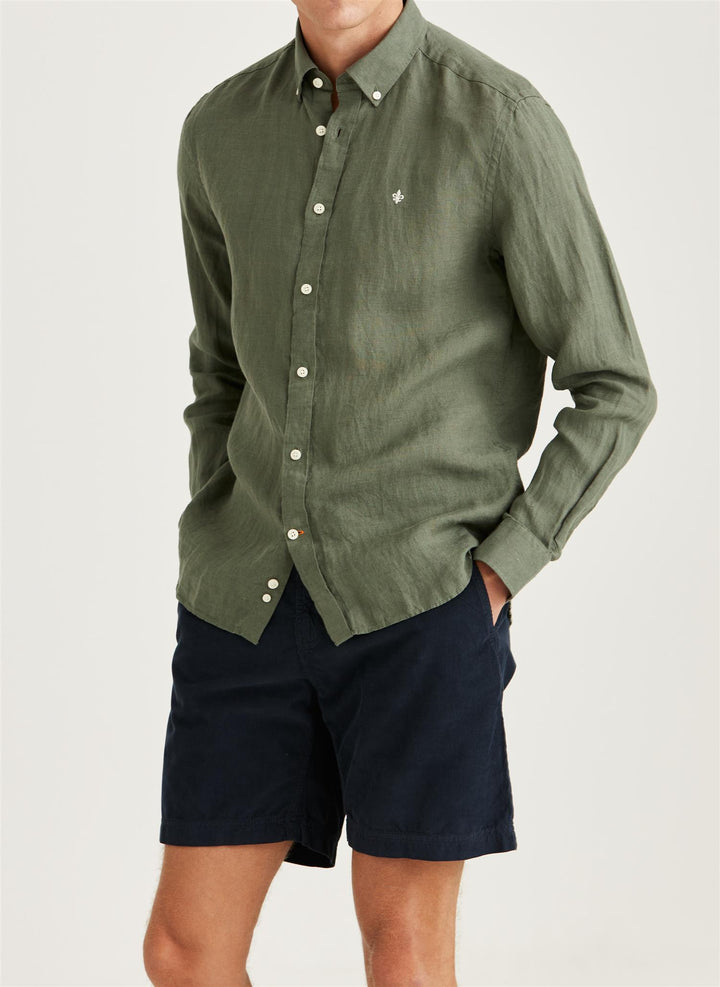 Douglas Linen Shirt-Classic Fit  Olive