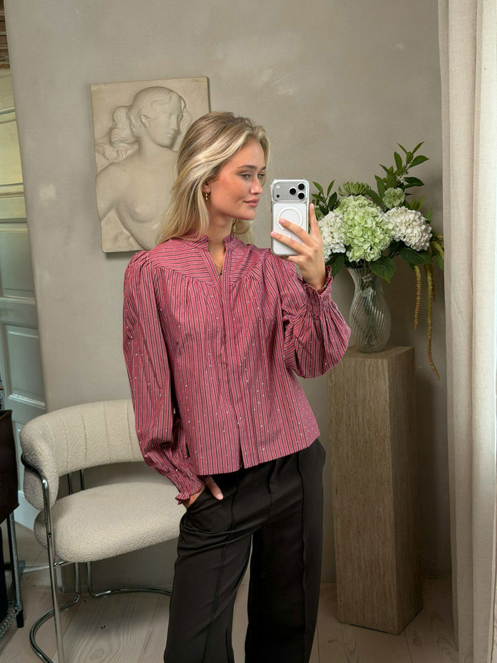 Astrida Soft Stripe Stone Blouse  Dark Rose