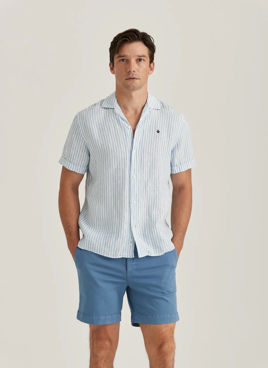 Short Sleeve Linen Shirt-Classic Fit  Blue