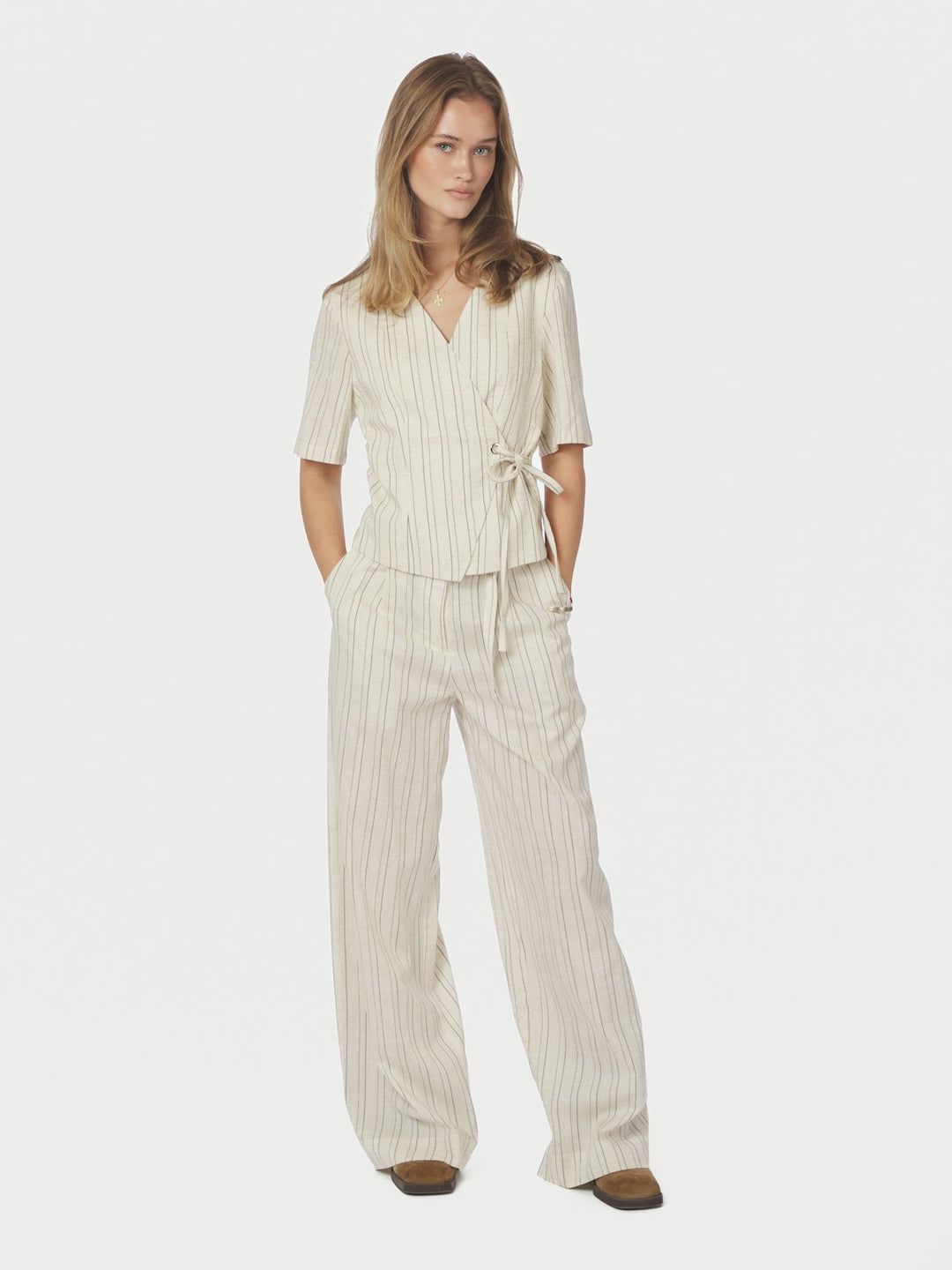 Simmo Stripe Eyelet Blouse  Off White