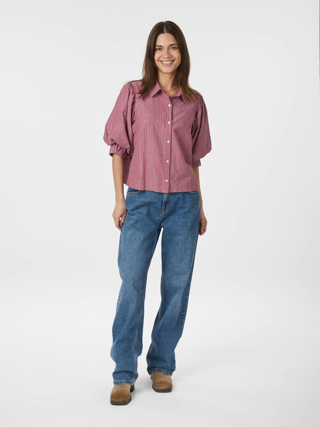 Etta Soft Stripe Stone Shirt  Dark Rose