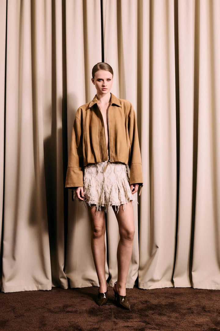 IBEN POSY FRAY SKIRT  Raw Beige