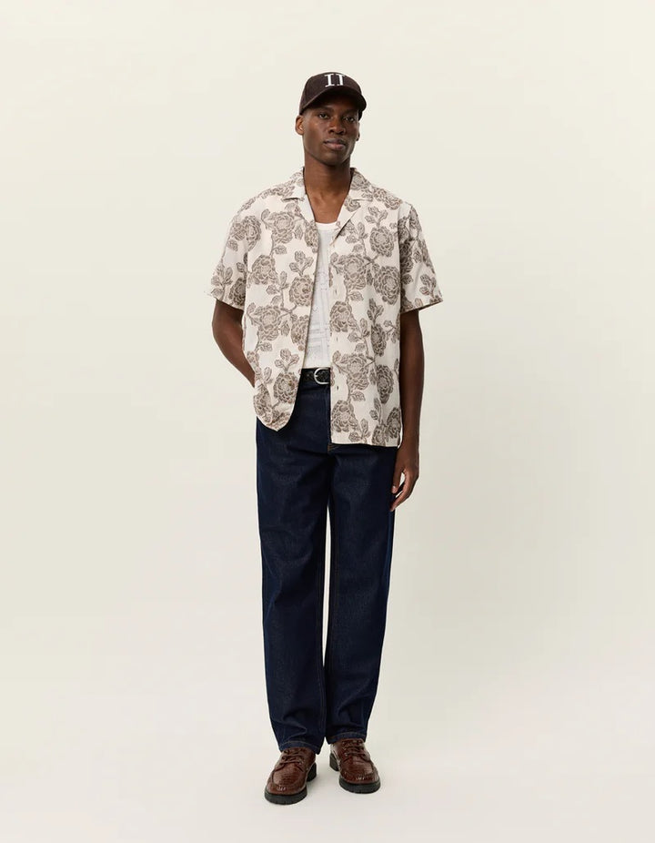 Lesley Flower Jacquard SS Shirt  Ivory