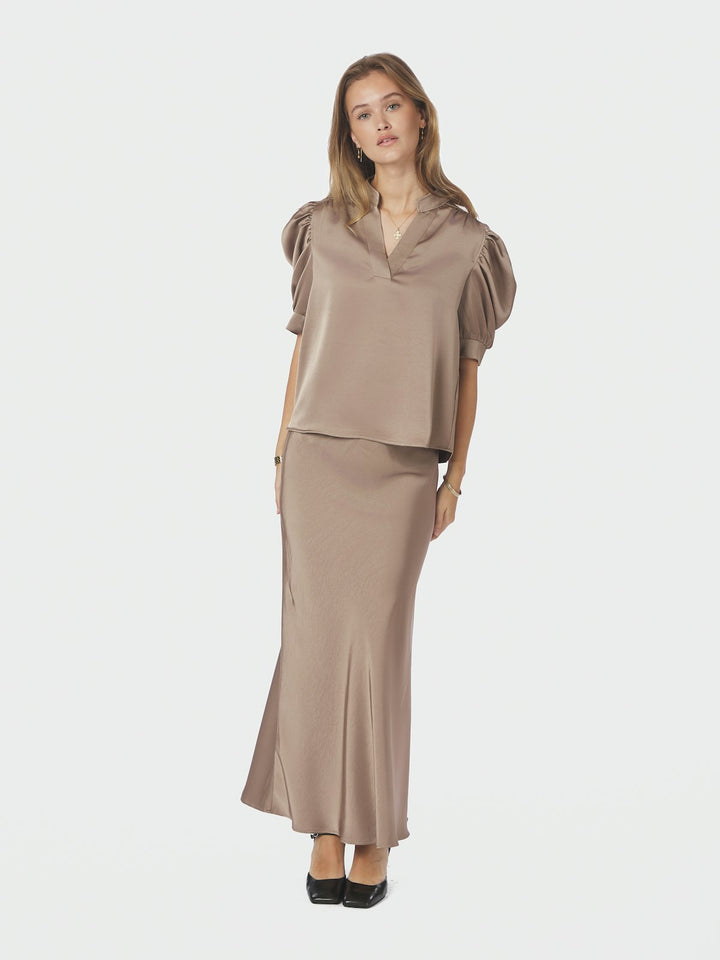 Vicky Heavy Sateen Skirt  Dark Taupe