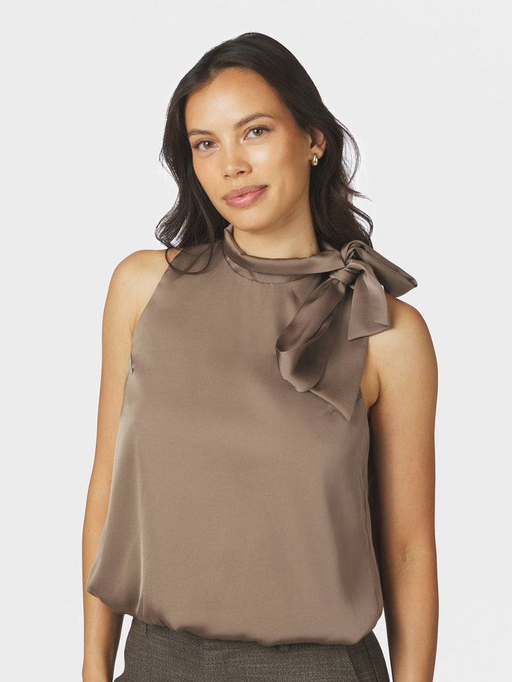 Veda Drapy Satin Top Dark Taupe