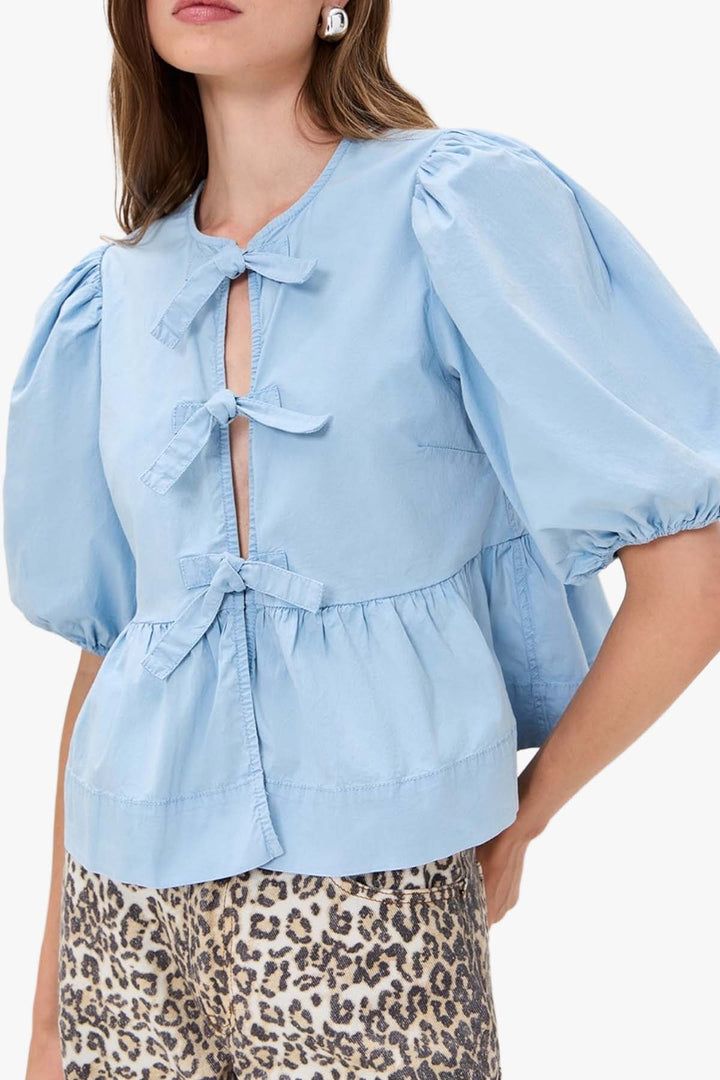 Washed Stretch Cotton Peplum Blouse  Soft Chambray