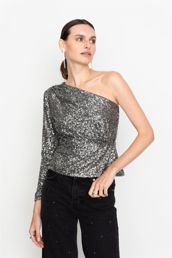 Libra Sequin Top  Silver