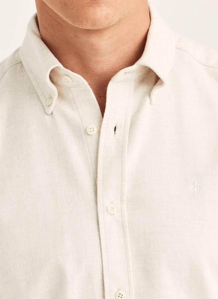 Flannel Herringbone Shirt-Slim Fit Off White