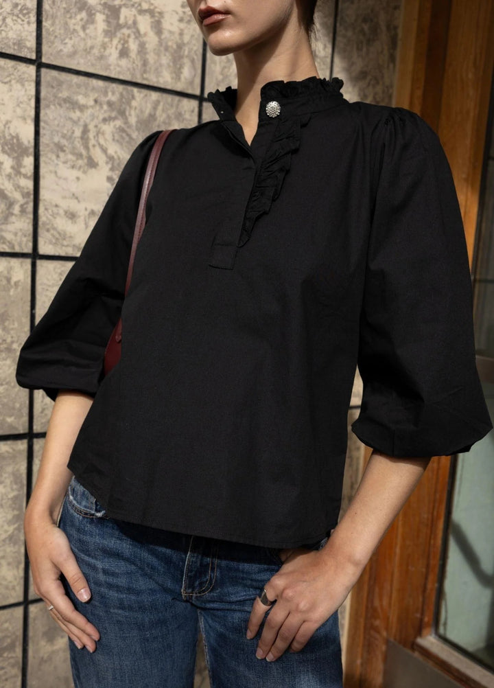 Ella Blouse Ebony Poplin Ebony Poplin