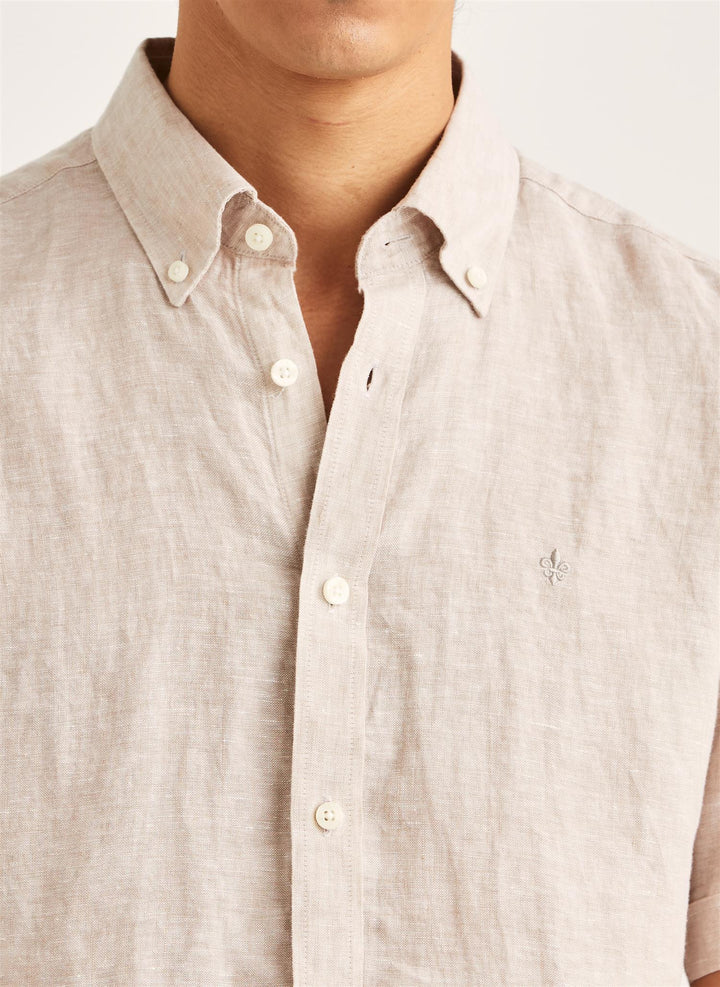 Douglas Linen SS Shirt-Classic Fit  Khaki