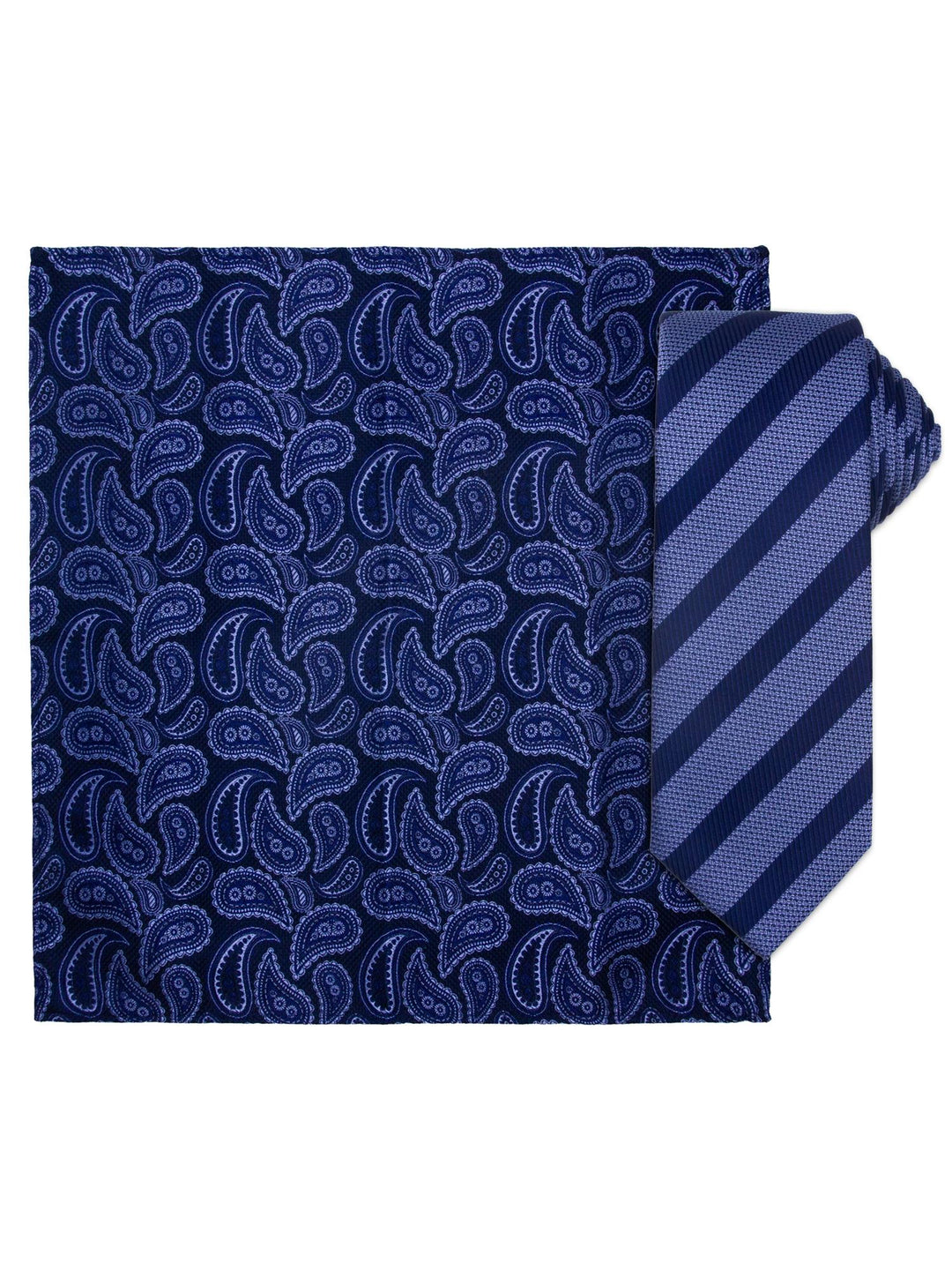 Santi silkeslips+lommetørkle mønstert  Blå