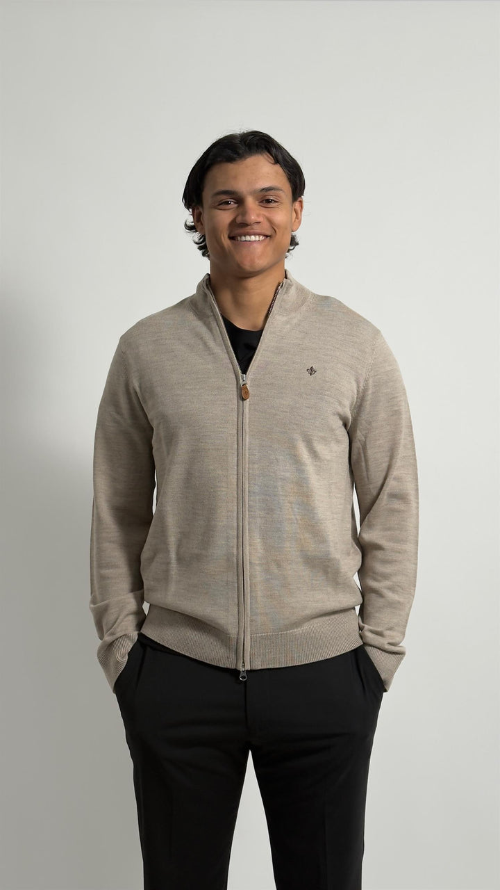 MERINO ZIP CARDIGAN  Khaki