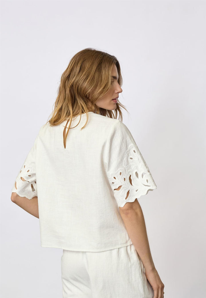 LitaCC Linen Emb SS Blouse  White