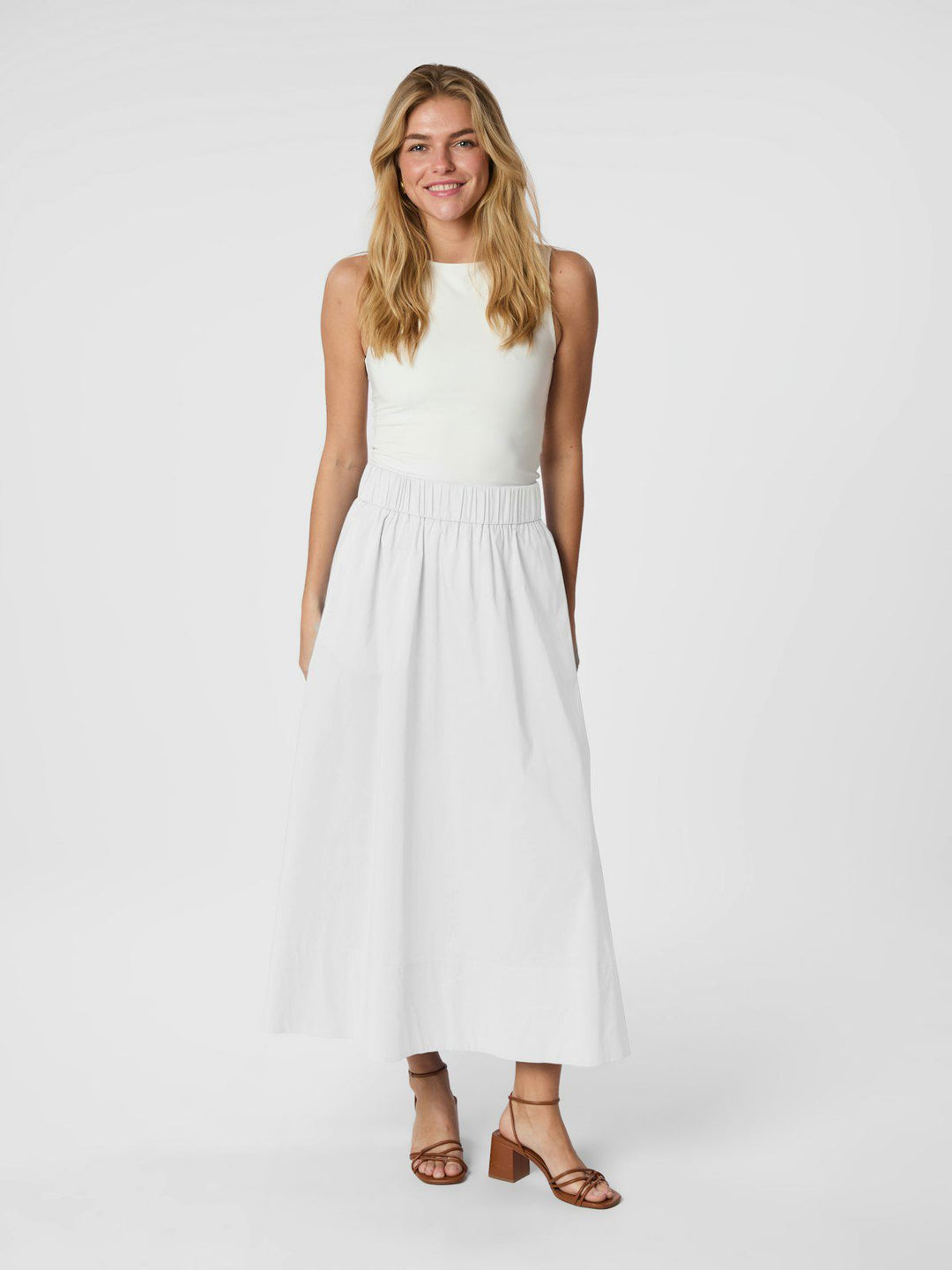 Yara Long Poplin Skirt  White