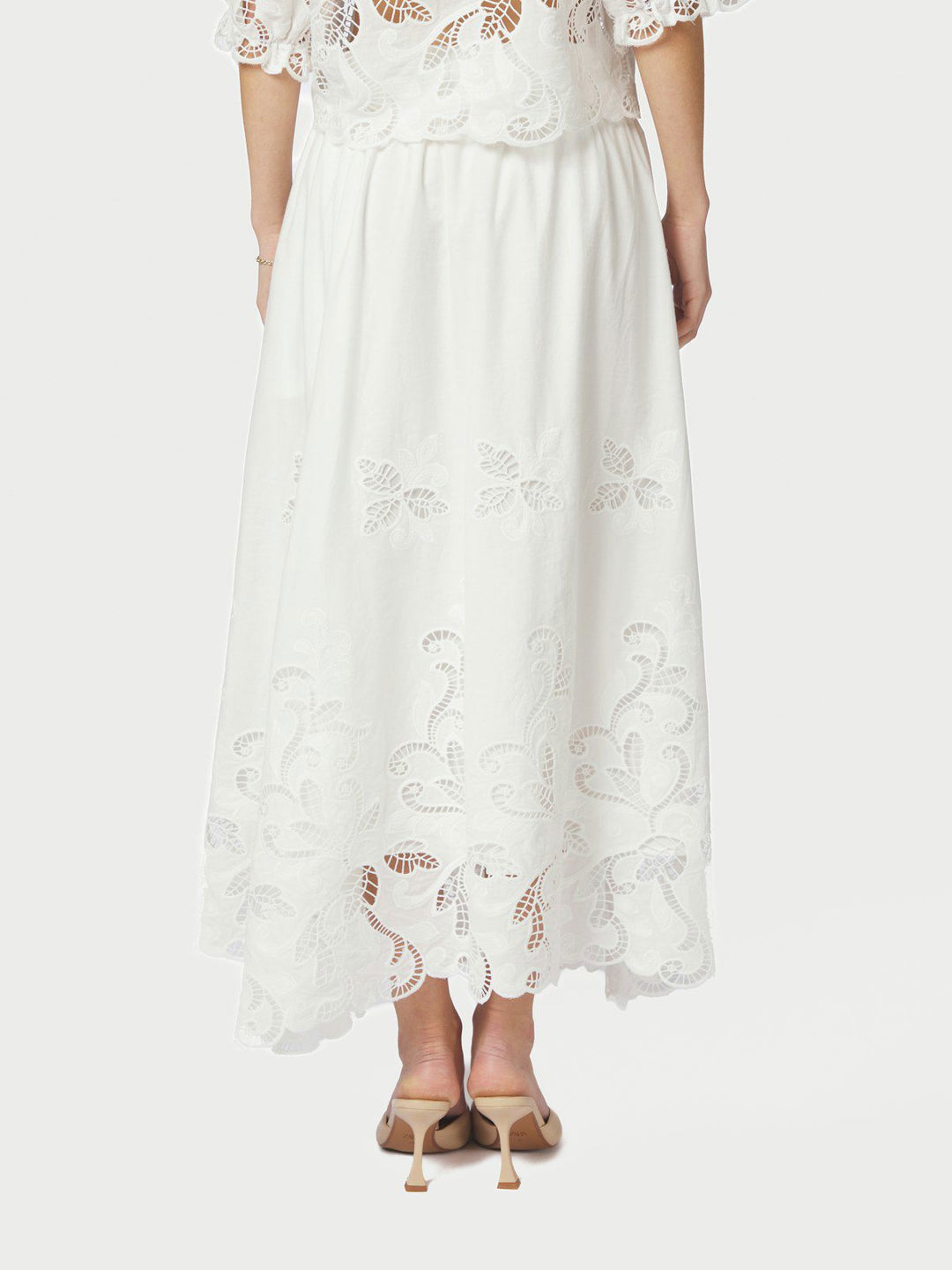 Yara Long Emb Skirt  White