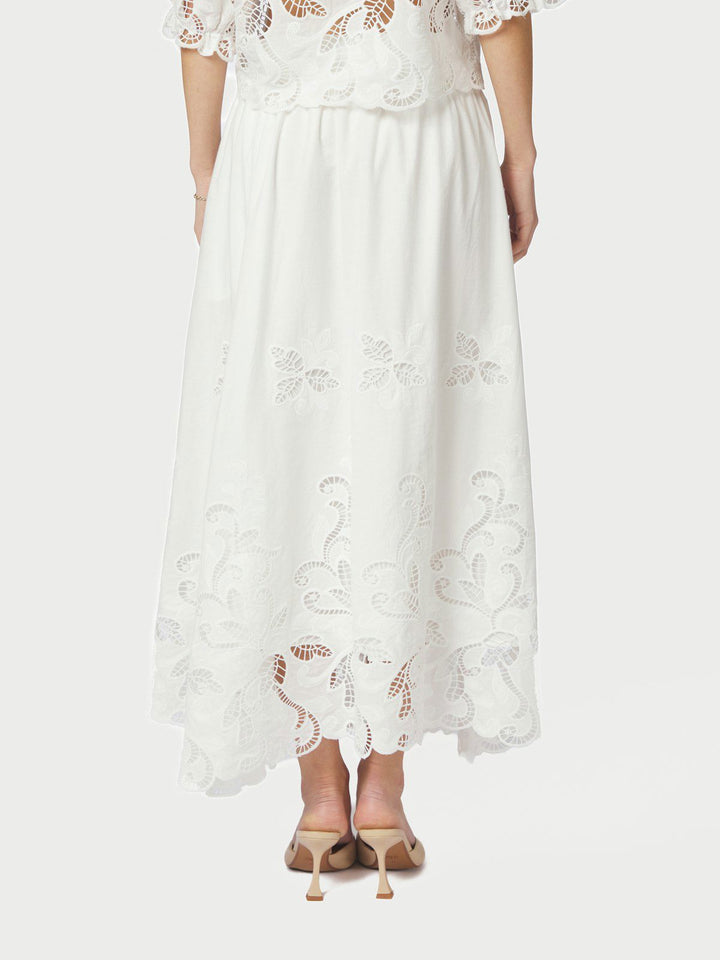 Yara Long Emb Skirt  White