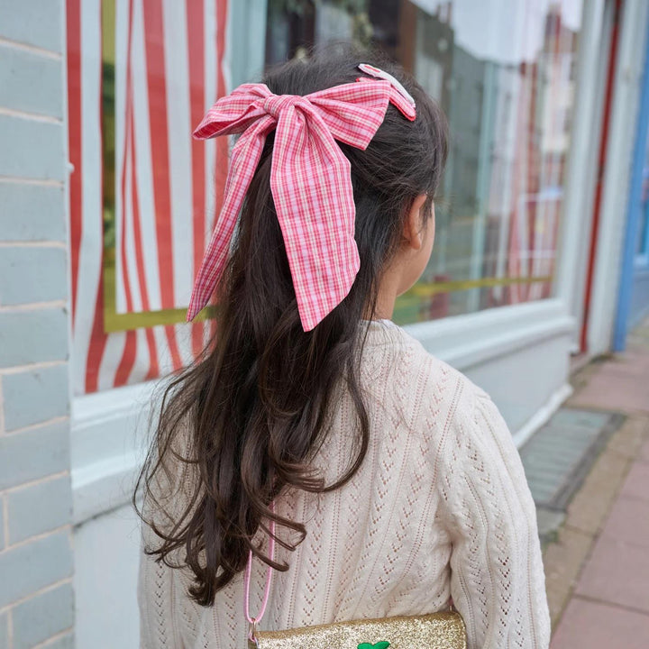 PLAID OVERZISED BOW CLIP  Pink