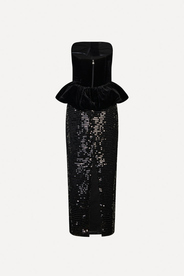 Sequins Maxi Peplum Dress  Black