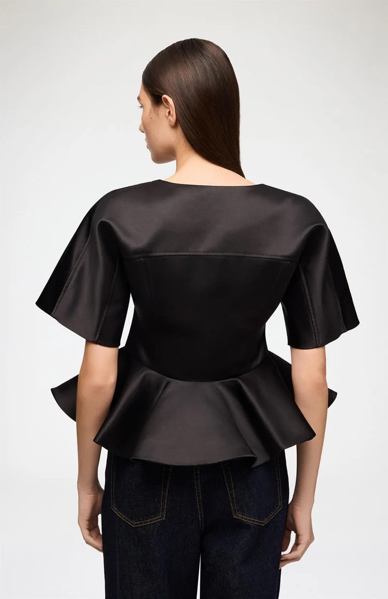 Duchesse Satin Peplum zip blouse Black