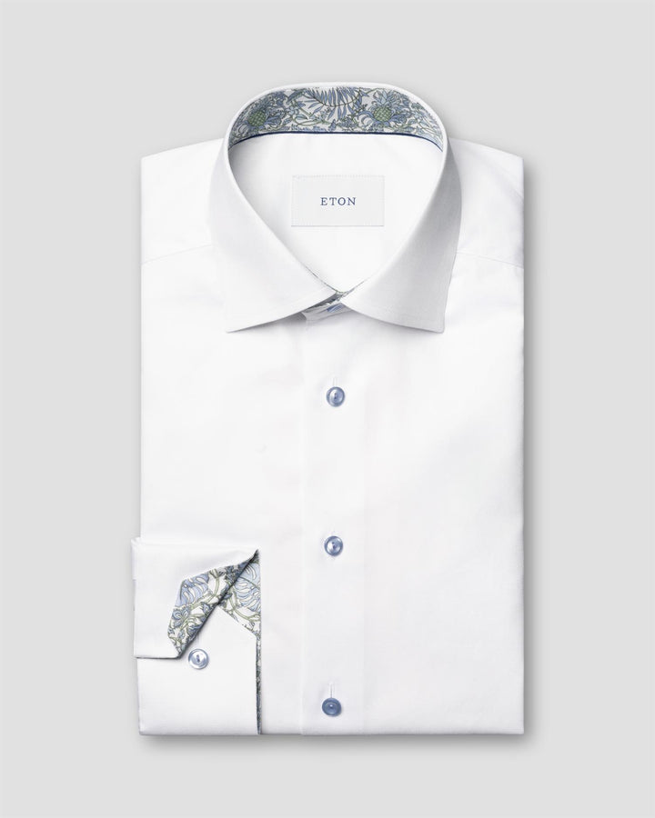 Floral Effect Contemporary Signature Twill Shirt  White