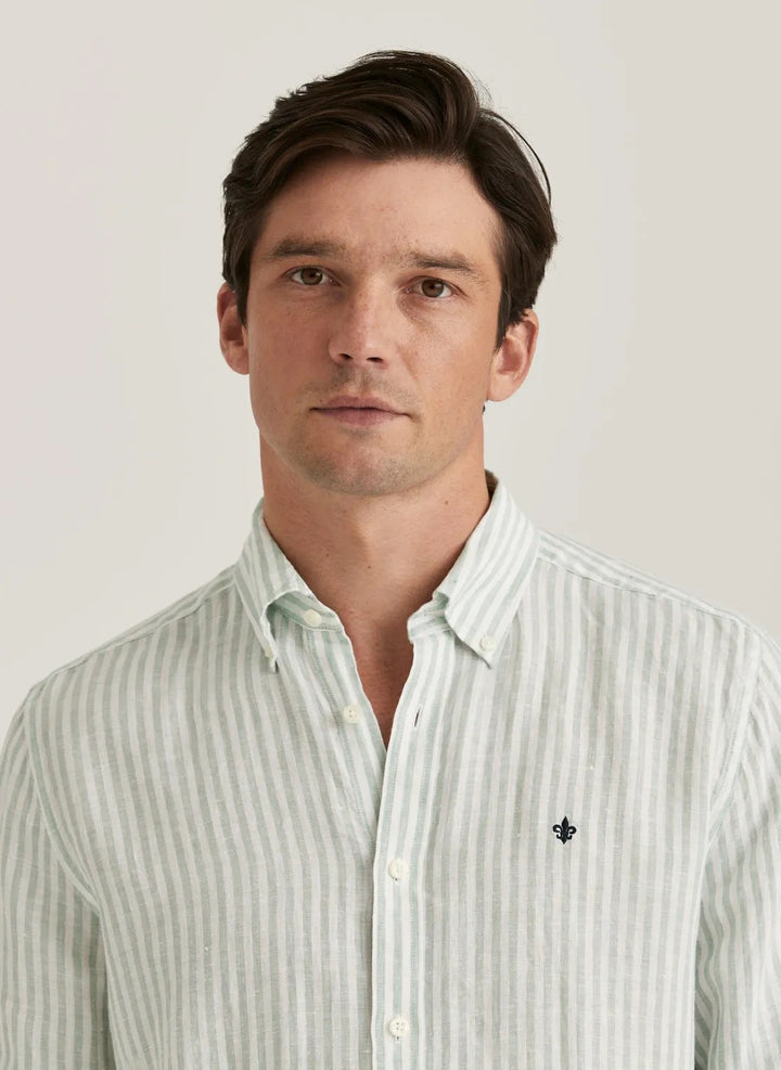 Douglas Linen Stripe Shirt-Classic Fit  Green