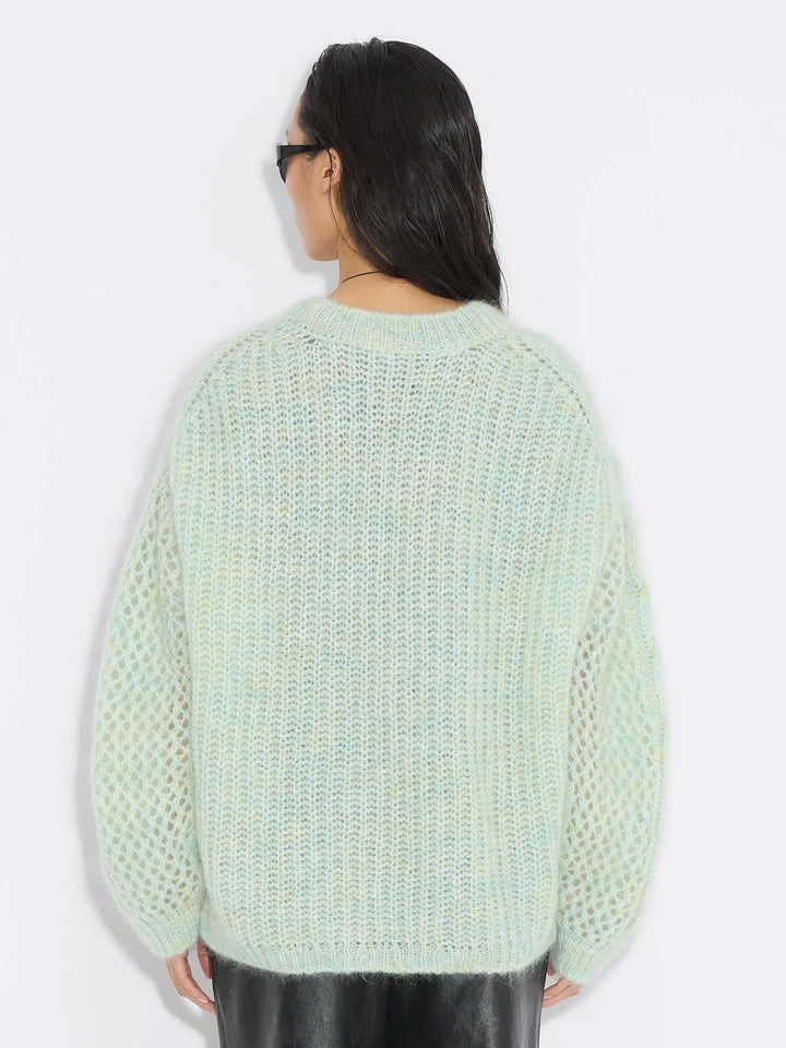 Mohair Cable Knit Crew  Green Mix
