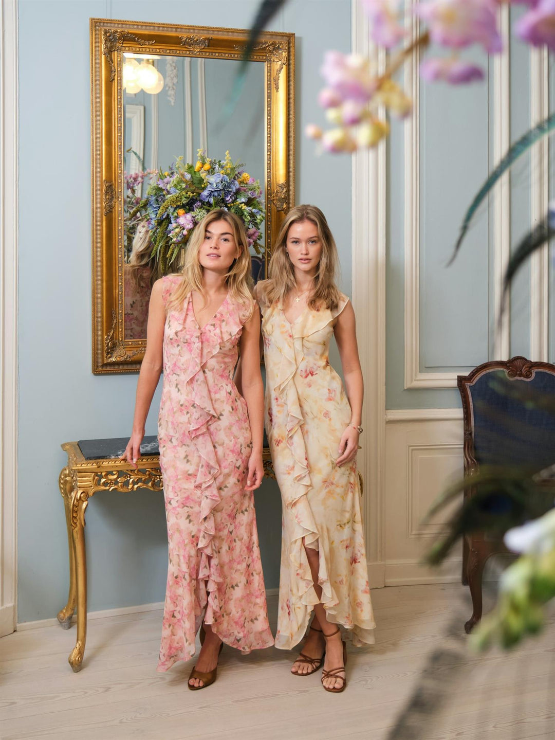 Zella Chiffon Print Dress  Dusty Yellow