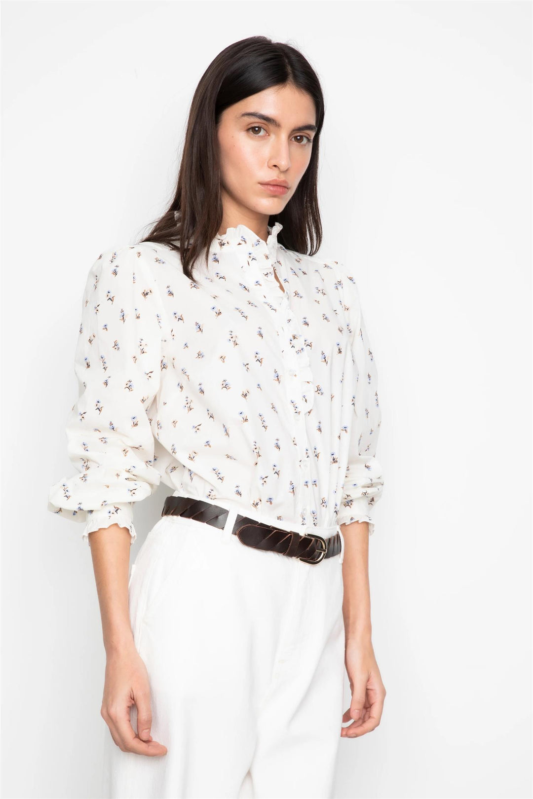 Emily Blouse  White Anemone Print