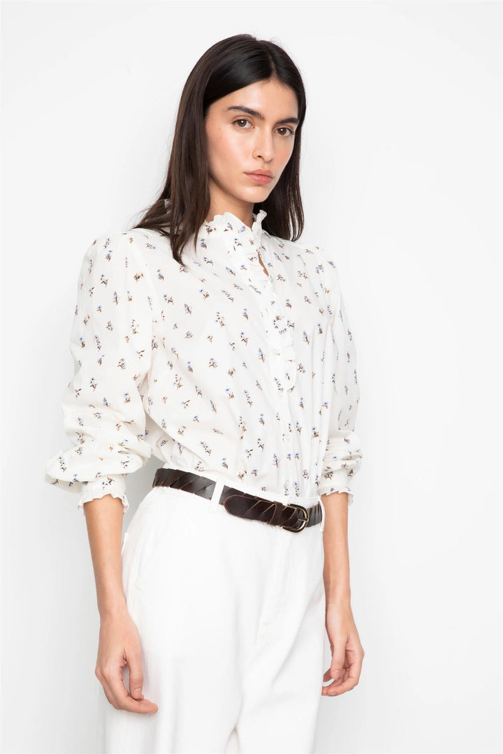 Emily Blouse  White Anemone Print