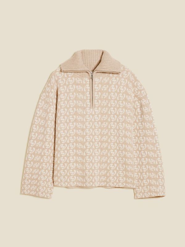 Cass Monogram Half Zip  Beige Mix