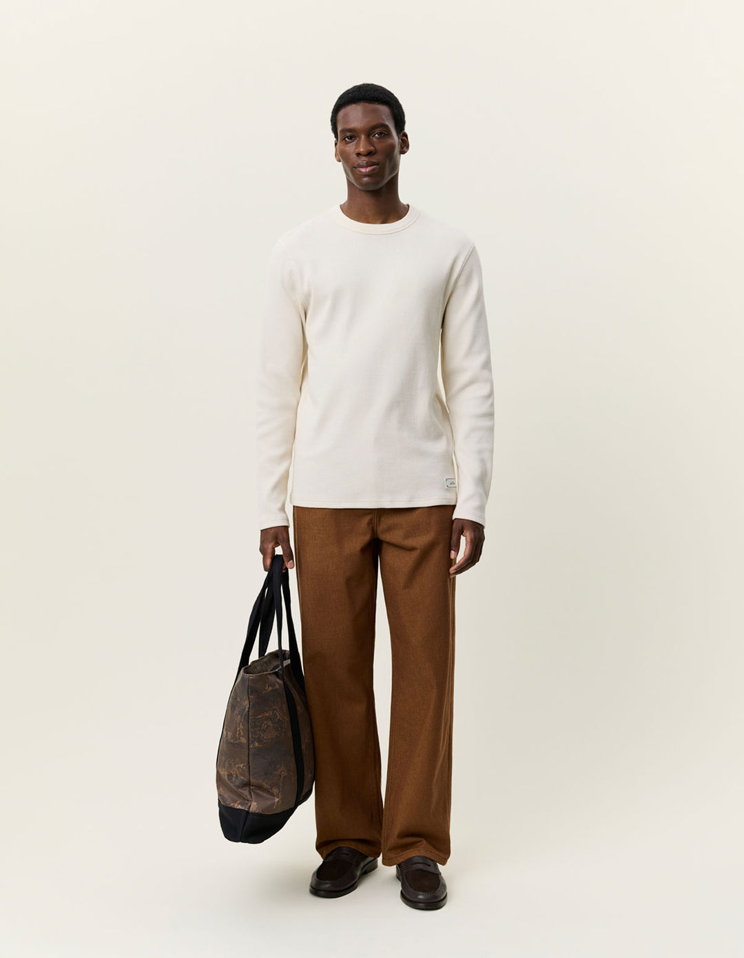 Label Waffle Ls T-Shirt Ivory
