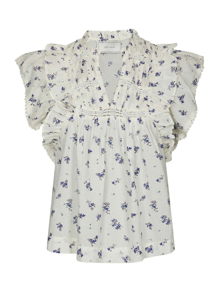 Jayla Small Blossom Top  White Blue