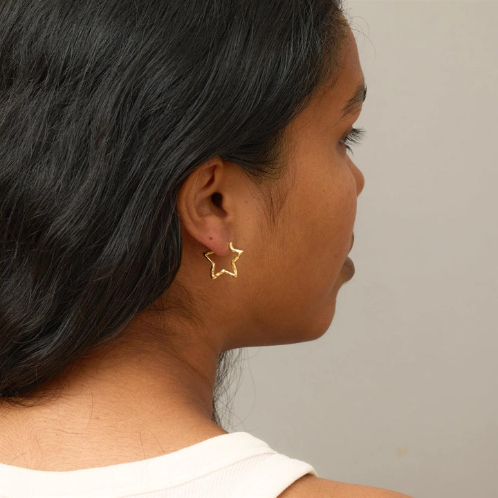Hoops, Organic Star Medium  Gold Plated