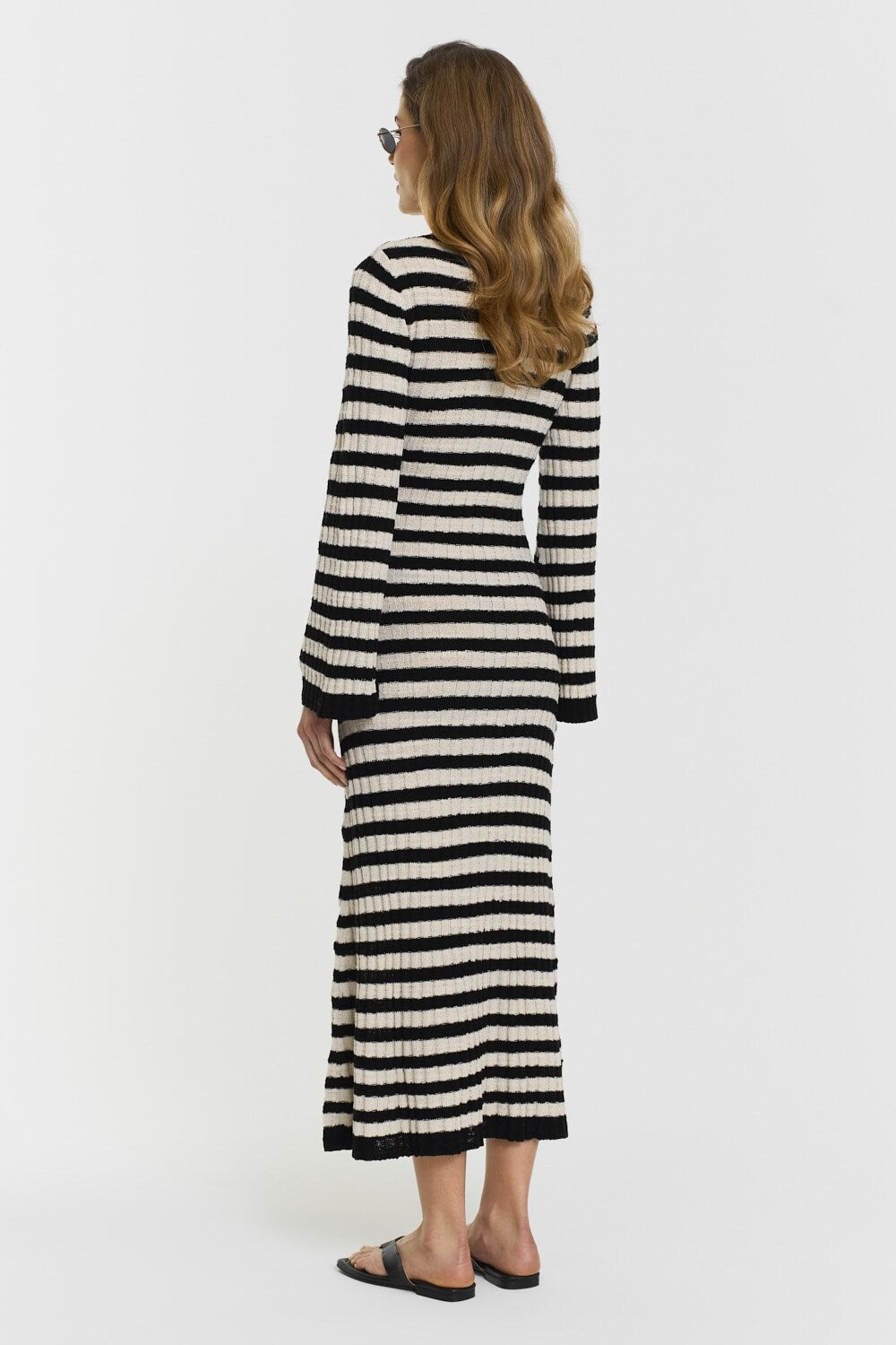 Althea Knitted Dress  Black Beige Stripe