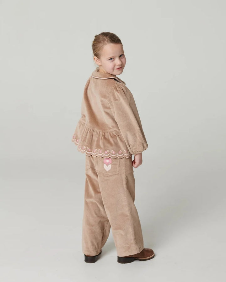 CORDUROY PANT W. WIDE LEG & EMB. AT BACKSIDE POCKET  Beige