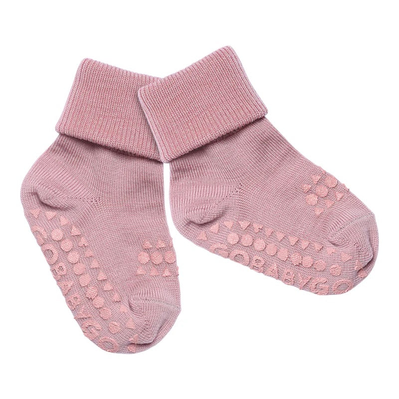 Non-Slip socks in Merino Wool  Rose Dust