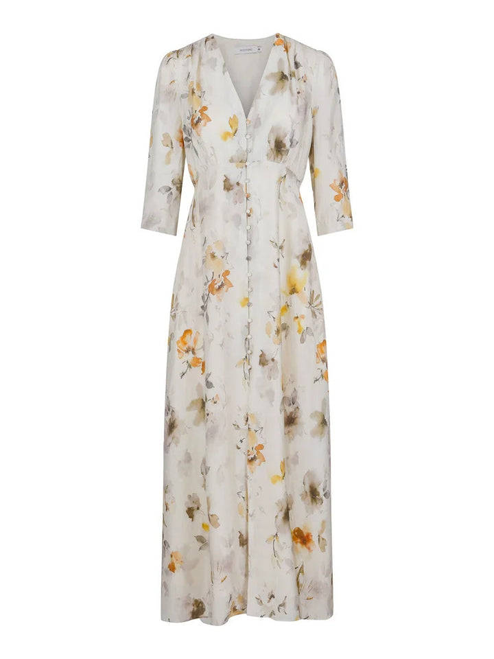 Sorrento Dress  Cream W Yellow Green Flowers