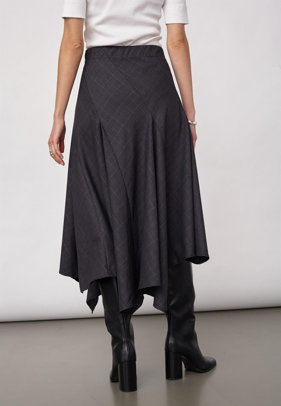 EloraCC Check Asym Skirt  Dark Grey